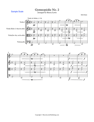 GYMNOPÉDIE NO.2 String Trio, Intermediate Level for 2 violins and cello or violin, viola and cello (arr. Sherry Lewis Publishing)