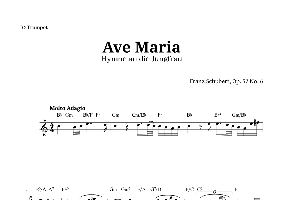Ave Maria by Schubert for Trumpet with Chords (arr. Langanho)