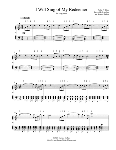 I Will Sing of My Redeemer - for easy piano (arr. Samuel Stokes)
