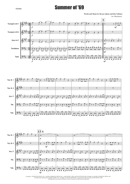Summer Of '69 (arr. Blechmaxx)