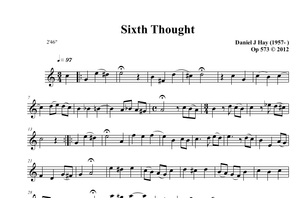 Sixth Thought (Opus 573) for Treble Instrument
