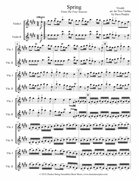 Vivaldi Spring (Allegro) for Two Violins (arr. Dave Prudon)