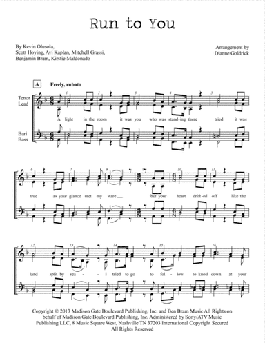 Run To You (arr. Dianne Goldrick)