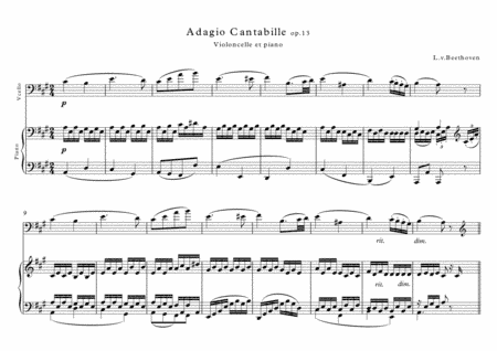 Adagio Cantabille op13 Beethoven Cello Piano duet (arr. PianoSheeNow)