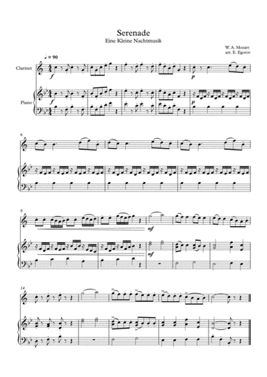 Serenade (Eine Kleine Nachtmusik), Wolfgang Amadeus Mozart, For Clarinet & Piano (arr. Eugene Egorov)