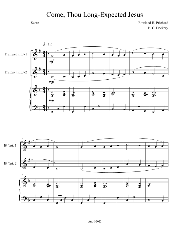 Come, Thou Long-Expected Jesus (Trumpet Duet with Piano Accompaniment) (arr. B. C. Dockery)