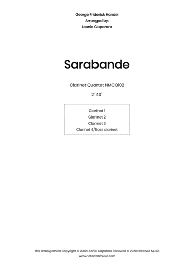Sarabande (Clarinet quartet) (arr. Leonie Capararo)