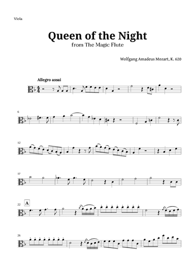 Queen of the Night by Mozart for Viola Solo (arr. Langanho)