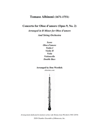 Concerto for Oboe d’amore, Op. 9 No. 2 and String Orchestra (arr. Don Werdick (1946 - ))