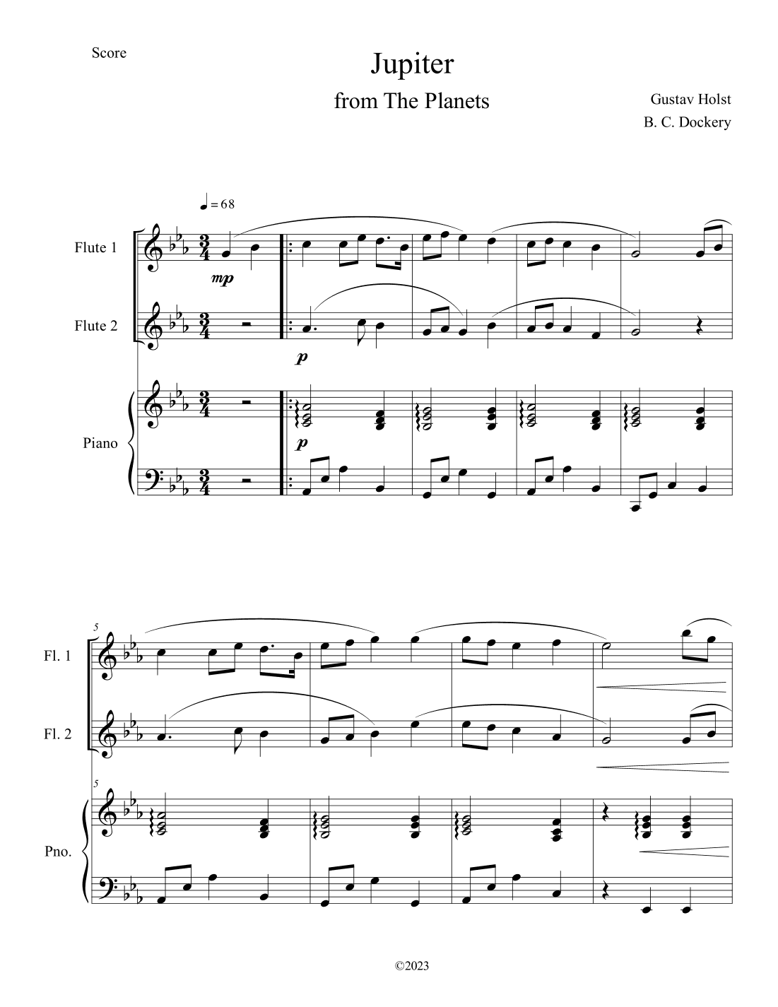 Jupiter from The Planets (Flute Duet with Piano Accompaniment) (arr. B. C. Dockery)