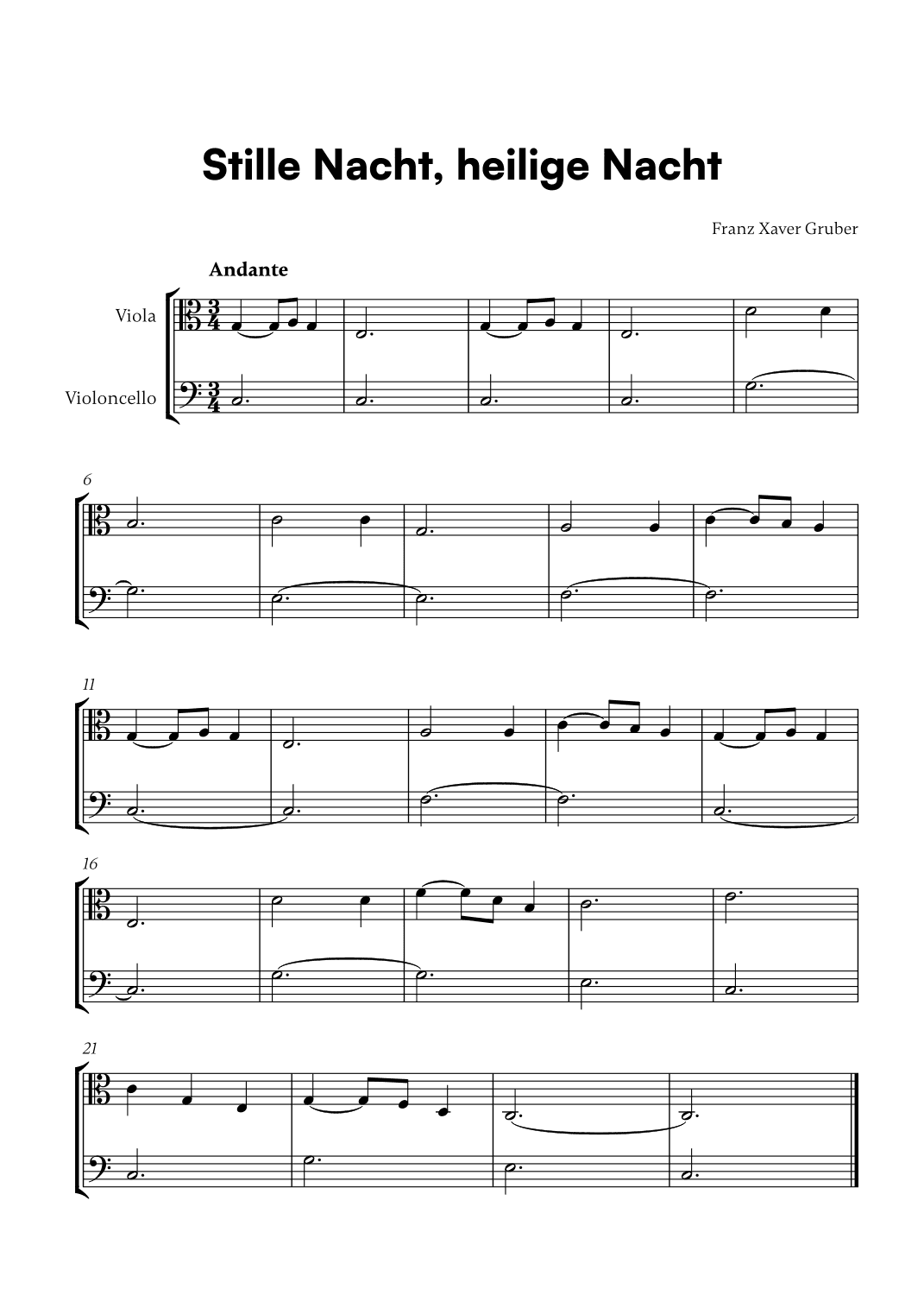 Stille Nacht, heilige Nacht (for Viola and Cello) (arr. Cadenza Editions)