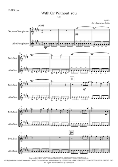 With Or Without You (arr. Fabio Britto)