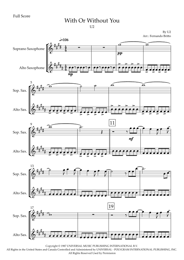 With Or Without You (arr. Fabio Britto)