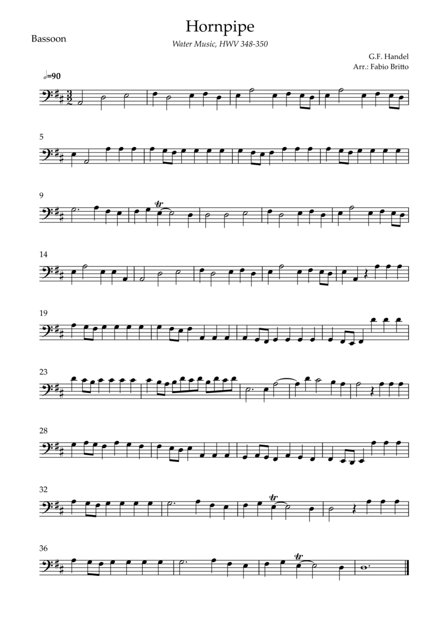 Hornpipe (G.F. Handel HWV 348-350) for Bassoon Solo (arr. Fabio Britto)