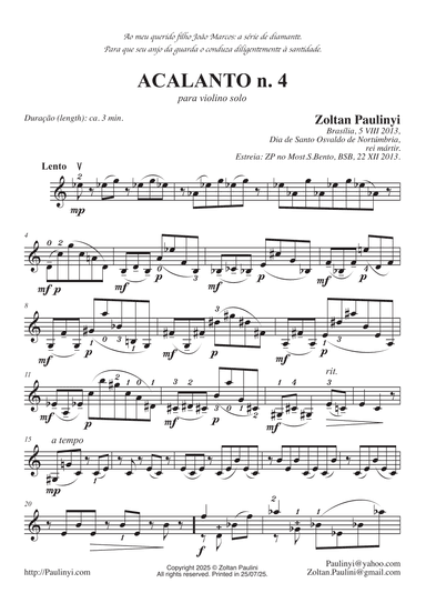 Acalanto n.4 for solo violin.