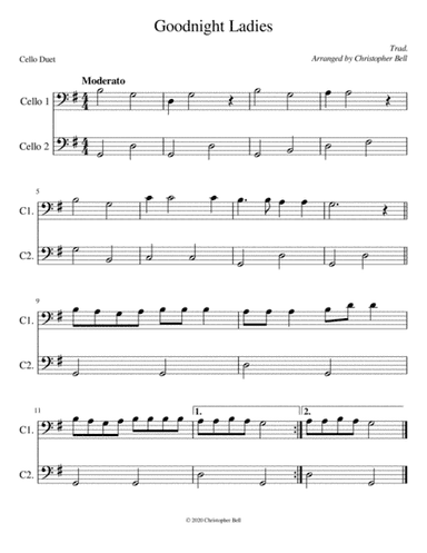 Goodnight Ladies - Easy Cello Duet (arr. Christopher Bell)