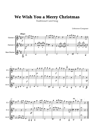 We Wish you a Merry Christmas for Clarinet Ensemble Trio (arr. Rika K.)