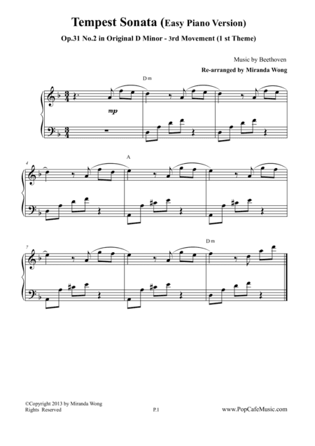 Piano Sonata Op.31 No.2 (1st Theme of 3 rd Movement) - (Tempest) (arr. Miranda Wong)