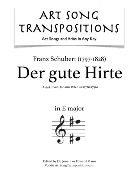 SCHUBERT: Der gute Hirte, D. 449 (transposed to E major) (arr. ArtSongTranspositions.com)