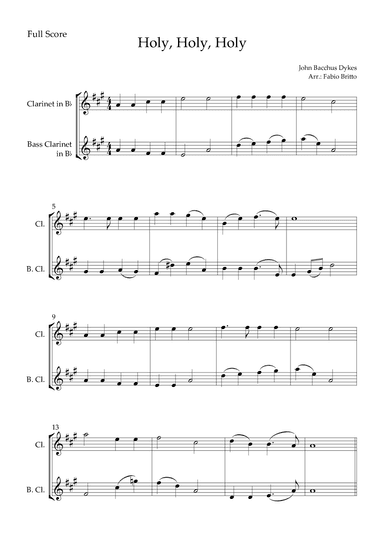 Holy, Holy, Holy (Traditional Christian Song) for Clarinet in Bb & Bass Clarinet in Bb Duo (arr. Fabio Britto)