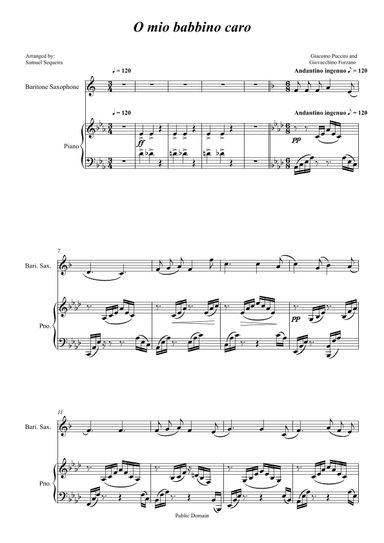 O mio babbino caro - for Baritone Saxophone and  Piano accompaniment - orchestral play along (arr. Samuel Sequeira)