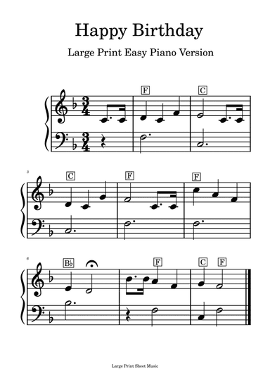 Happy Birthday Easy Piano Large Print Version