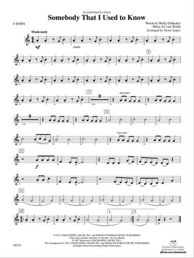 Somebody That I Used to Know: 1st F Horn