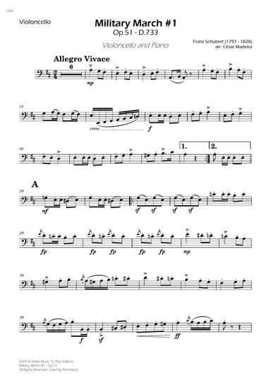 Military March No.1, Op.51 - Cello and Piano (Individual Parts)