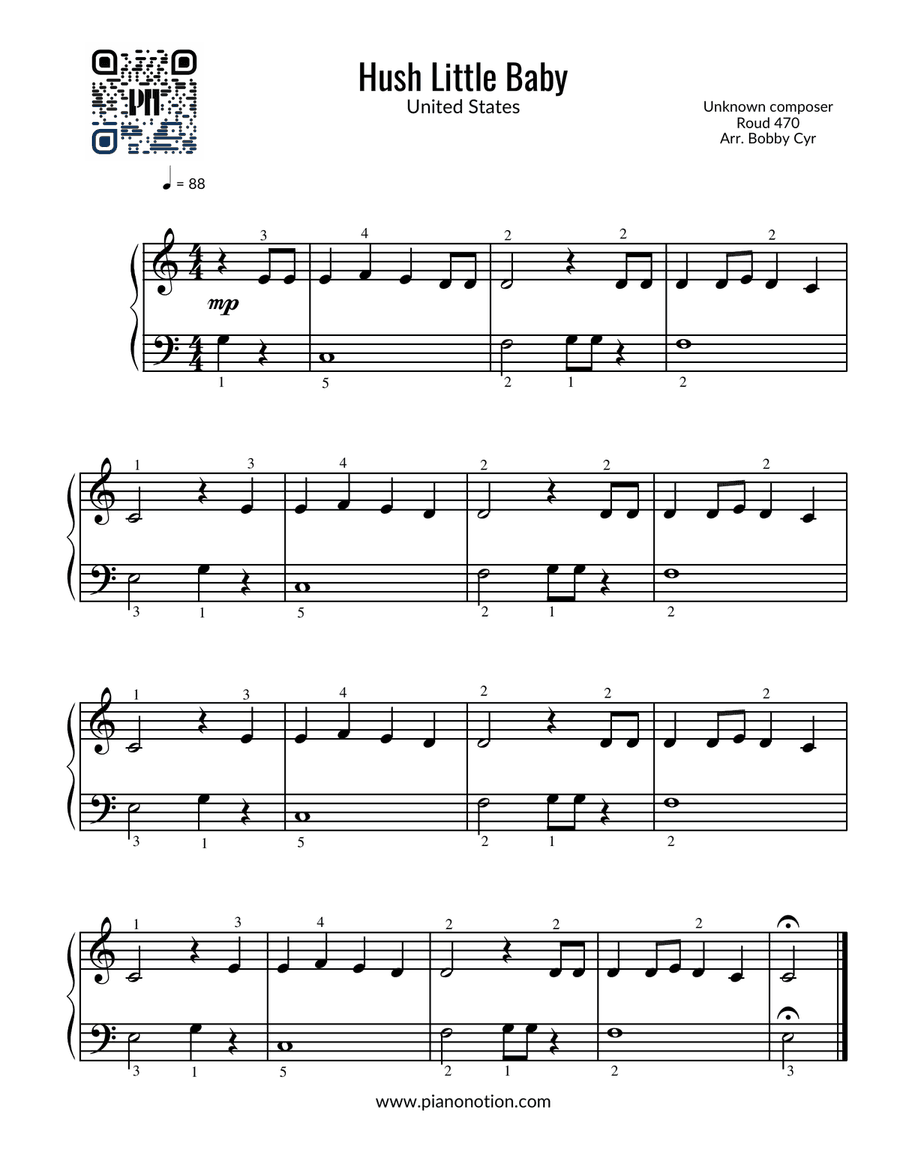 Hush Little Baby (Easy Piano Solo)