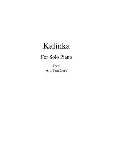 Kalinka. For Solo Piano