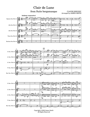 Clair de lune for Saxophone Quartet