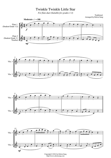 Twinkle Twinkle Little Star (for flute duet, suitable for grades 1-3)