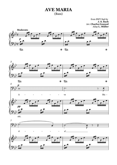 AVE MARIA - Bach/Gounod. For Soloist Bass in B-flat Major with Piano Accompaniment