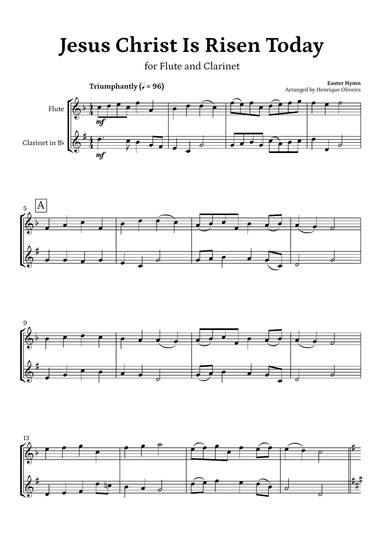 Jesus Christ Is Risen Today (for Flute and Clarinet) - Easter Hymn