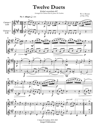 Mozart: 12 Duets K. 487 for Clarinet Duo