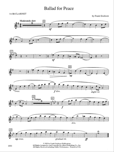 Ballad for Peace: 1st B-flat Clarinet