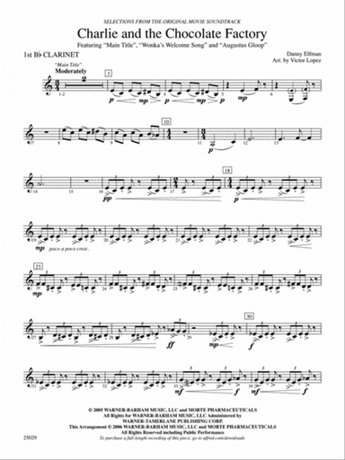 Charlie and the Chocolate Factory, Selections from: 1st B-flat Clarinet
