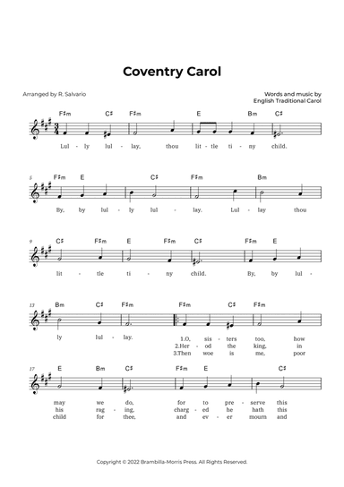 Coventry Carol (Key of F-Sharp Minor)