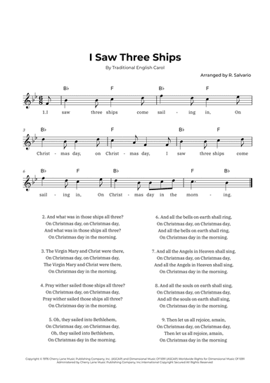 I Saw Three Ships (Key of B-Flat Major)