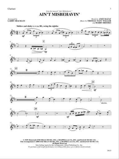 Ain't Misbehavin' (from the musical Ain't Misbehavin'): 1st B-flat Clarinet