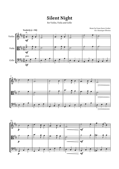 Silent Night (Violin, Viola and Cello) - Beginner Level