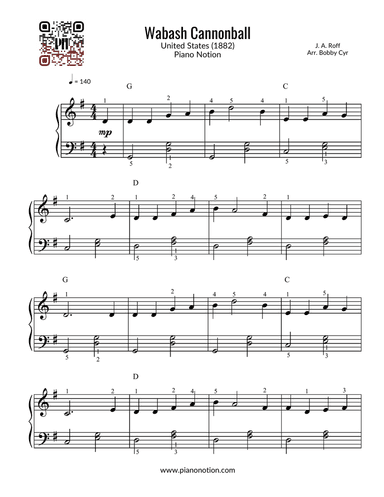 Wabash Cannonball (Easy Piano Solo)