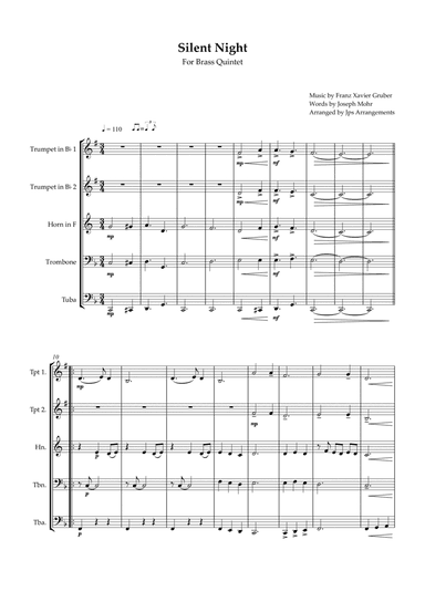 Silent Night For Brass Quintet in F major