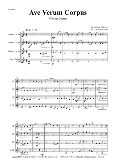 Ave Verum Corpus - W.A. Mozart - Clarinet Quartet