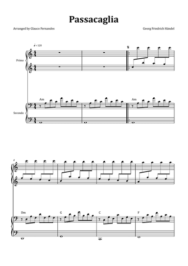 Passacaglia by Handel/Halvorsen - Piano Duet with Chord Notation
