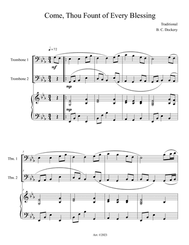 Come, Thou Fount of Every Blessing (Trombone Duet with Piano Accompaniment)