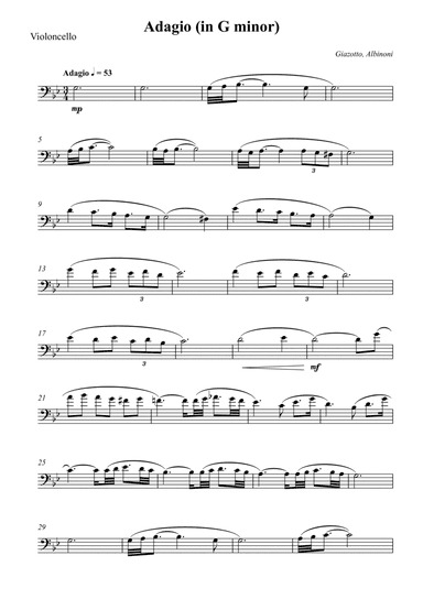 Adagio (in G minor) For Cello