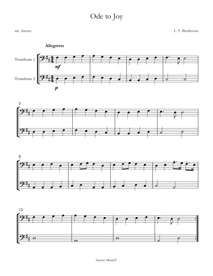 beethoven ode to joy trombone duo sheet music