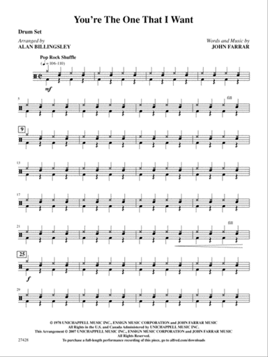 You're the One That I Want (from Grease): Drums