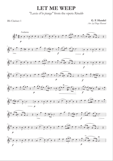 Let Me Weep from the opera "Rinaldo" for Clarinet Quartet